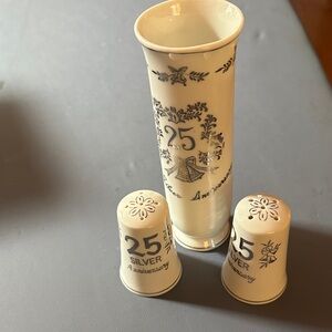 25th Anniversary Silver Vase and salt and pepper set.